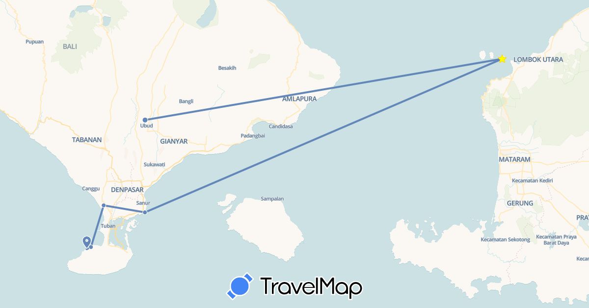 TravelMap itinerary: driving, cycling in Indonesia (Asia)